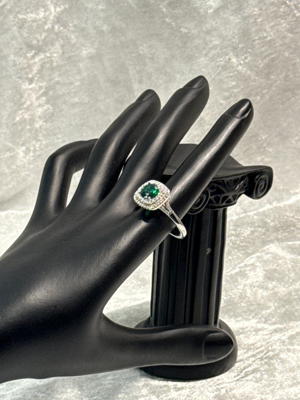 Green Cubic Zirconia Stainless Steel Silver Plated Ring, Hypoallergenic